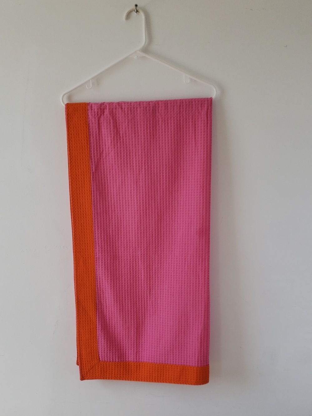 Waffle Knit Pink Beach Towel with Orange Trim